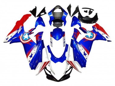 2011-2024 Suzuki GSXR 600 / GSXR 750 Motorcycle Fairings - Blue White Red Captain America UK Manufacturers