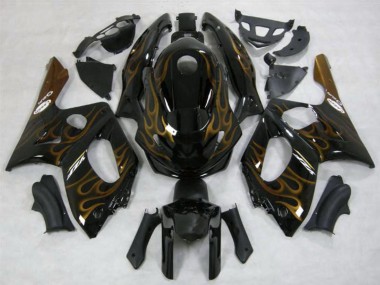 1996-2007 Yamaha YZF600R Thundercat Motorcycle Fairings - Black Dark Gold Flame UK Manufacturers