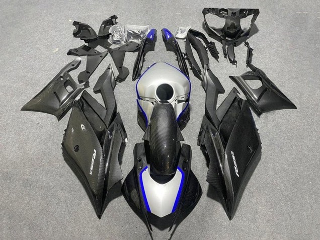 2019-2021 Yamaha YZF R3/R25 Motorcycle Fairings - Black Carbon Fiber Style Silver Blue UK Manufacturers