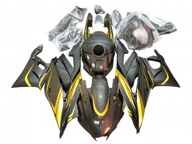 2022-2024 Yamaha YZF R3/R25 Motorcycle Fairings - Gold Black Carbon Fiber Style UK Manufacturers
