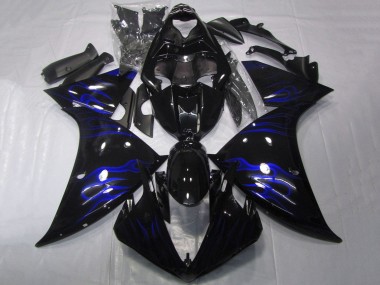 2009-2011 Yamaha YZF 1000 R1 Motorcycle Fairings - Glossy Black Blue Flame UK Manufacturers