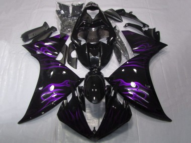 2009-2011 Yamaha YZF 1000 R1 Motorcycle Fairings - Glossy Black Purple Flame UK Manufacturers