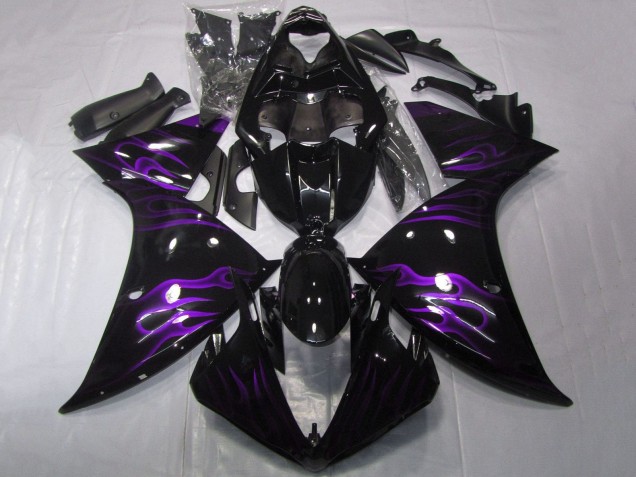 2009-2011 Yamaha YZF 1000 R1 Motorcycle Fairings - Glossy Black Purple Flame UK Manufacturers