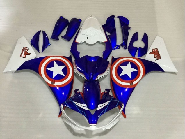 2009-2011 Yamaha YZF 1000 R1 Motorcycle Fairings - Blue White Red Star Captain America UK Manufacturers