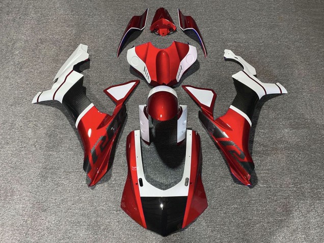 2015-2019 Yamaha YZF 1000 R1 Motorcycle Fairings - White Red Faux Carbon Fiber UK Manufacturers