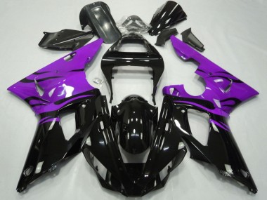2000-2001 Yamaha YZF 1000 R1 Motorcycle Fairings - Purple Glossy Black Flame UK Manufacturers