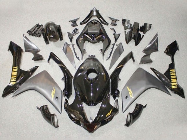 2007-2008 Yamaha YZF 1000 R1 Motorcycle Fairings - Grey Glossy Black Gold Decal UK Manufacturers