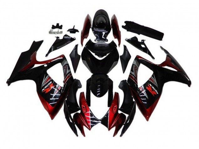2006-2007 Suzuki GSXR 600 / GSXR 750 Motorcycle Fairings - Glossy Black Red UK Manufacturers