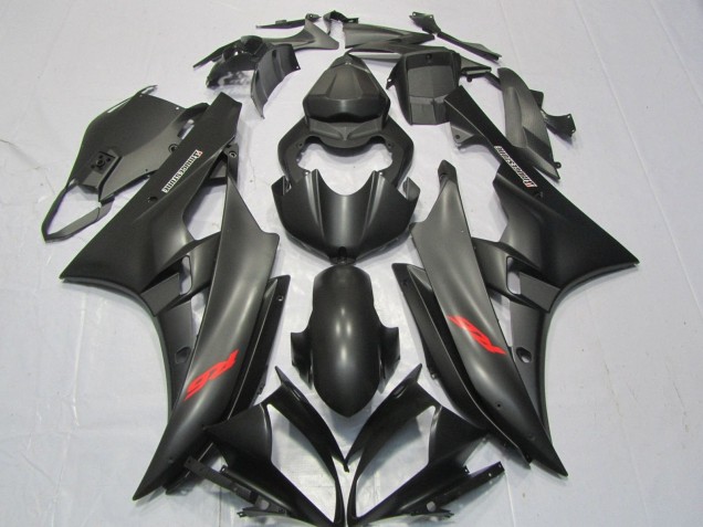2006-2007 Yamaha YZF R6 Motorcycle Fairings - Matte Black Red Decals UK Manufacturers