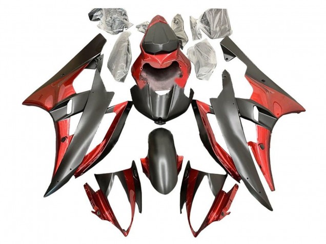 2006-2007 Yamaha YZF R6 Motorcycle Fairings - Red Matte Black UK Manufacturers