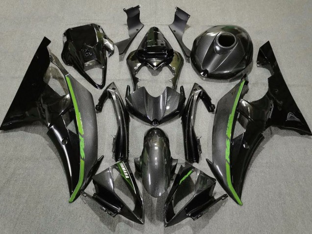 2008-2016 Yamaha YZF R6 Motorcycle Fairings - Black Carbon Fiber Style Green UK Manufacturers