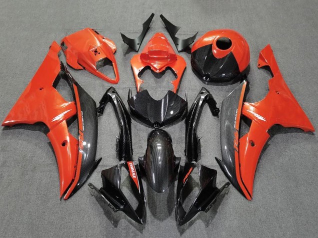 2008-2016 Yamaha YZF R6 Motorcycle Fairings - Orange Black Carbon Fiber Style UK Manufacturers