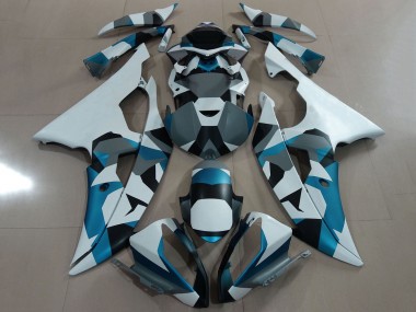 2008-2016 Yamaha YZF R6 Motorcycle Fairing - White Blue Grey Black Camouflage UK Manufacturers