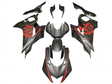 2017-2023 Yamaha YZF R6 Motorcycle Fairings - Red Black Faux Carbon Fiber UK Manufacturers