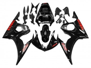 2005 Yamaha YZF R6 Motorcycle Fairings - Glossy Black Red UK Manufacturers