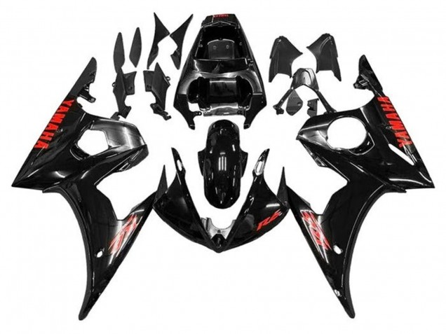2005 Yamaha YZF R6 Motorcycle Fairings - Glossy Black Red UK Manufacturers