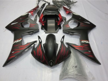 2005 Yamaha YZF R6 Motorcycle Fairings - Matte Black Matte Red Flame UK Manufacturers