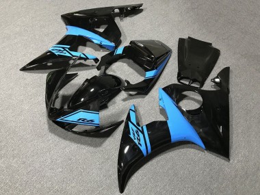 2005 Yamaha YZF R6 Motorcycle Fairings - Glossy Black Light Blue UK Manufacturers