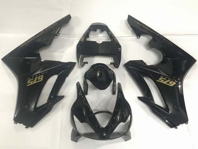 2009-2012 Triumph Daytona 675 Triple Motorcycle Fairings - Glossy Black Gold Decals UK Manufacturers