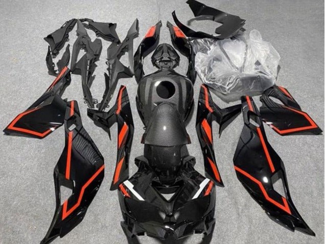 2019-2025 Kawasaki ZX4R ZX-4RR Motorcycle Fairings - Faux Carbon Fiber Black Red UK Manufacturers