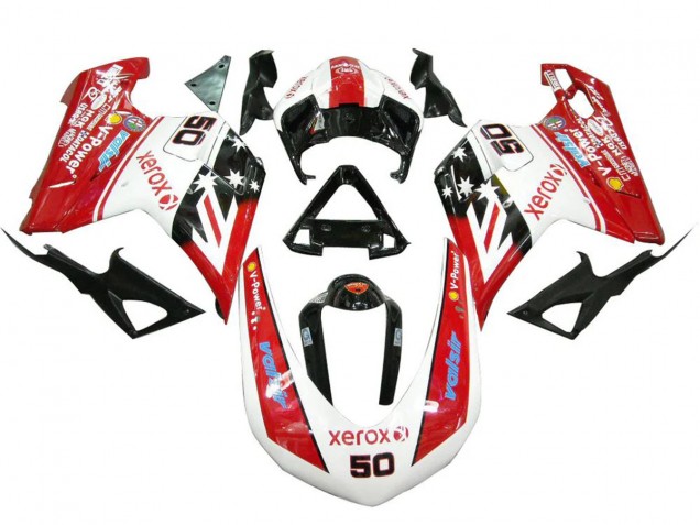 2007-2014 Ducati 848 1098 1198 Motorcycle Fairings - White Red Glossy Black Valsir Xerox 50 UK Manufacturers