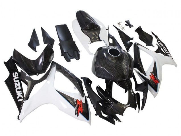 2006-2007 Suzuki GSXR 600/750 Motorcycle Fairings - Black White Carbon Fiber Style UK Manufacturers