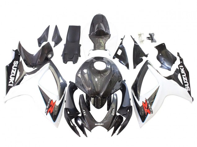 2006-2007 Suzuki GSXR 600/750 Motorcycle Fairings - Black White Carbon Fiber Style UK Manufacturers