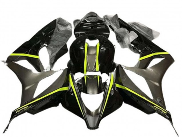 2007-2008 Honda CBR600RR Motorcycle Fairings - Glossy Black High Viz Yellow UK Manufacturers