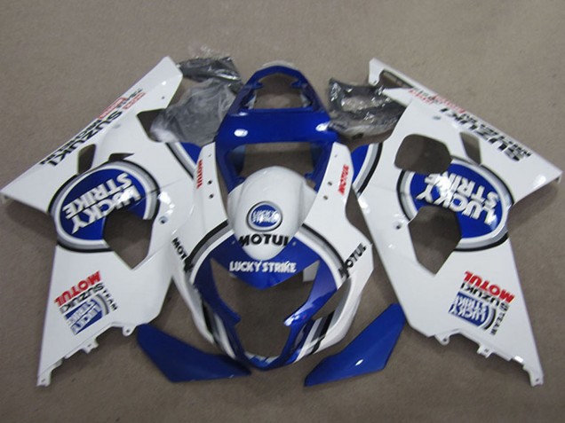 2004-2005 Suzuki GSXR 600 Motorcycle Fairings - White Blue Lucky Strike Motul UK Manufacturers