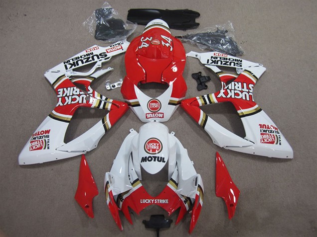 2006-2007 Suzuki GSXR 600 Motorcycle Fairings - White Red Lucky Strike Motul UK Manufacturers