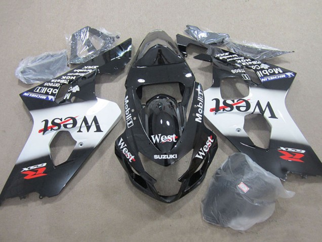 2004-2005 Suzuki GSXR 750 Motorcycle Fairings - Glossy Black White West Mobil UK Manufacturers