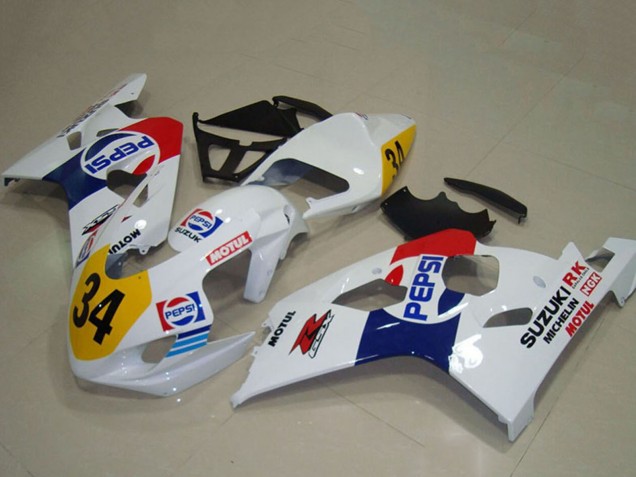 2004-2005 Suzuki GSXR 750 Motorcycle Fairings - White Blue Red Yellow Pepsi 34 UK Manufacturers