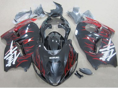 1996-2007 Suzuki GSXR 1300 Hayabusa Motorcycle Fairings - Black Red Flame UK Manufacturers