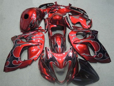 1996-2007 Suzuki GSXR 1300 Hayabusa Motorcycle Fairings - Red Silver Black Flame UK Manufacturers