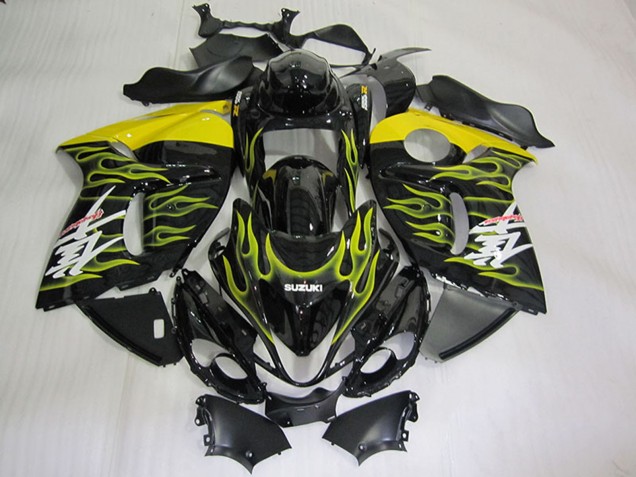 2008-2020 Suzuki GSXR 1300 Hayabusa Motorcycle Fairings - Glossy Black Yellow Flame UK Manufacturers