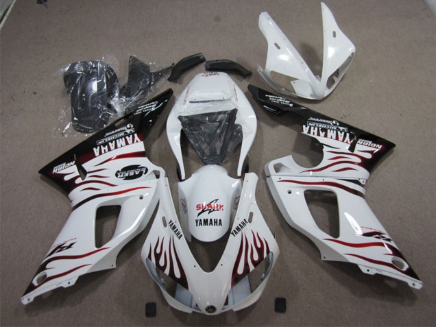 1998-1999 Yamaha YZF R1 Motorcycle Fairings - White Glossy Black Red Flame Shark UK Manufacturers