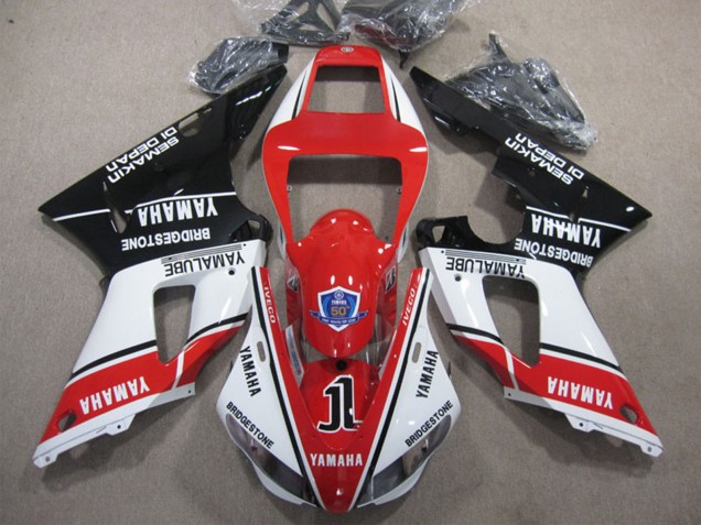 1998-1999 Yamaha YZF R1 Motorcycle Fairings - White Red Glossy Black Yamalube 50 UK Manufacturers