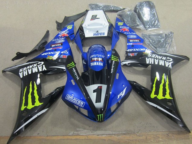 2002-2003 Yamaha YZF R1 Motorcycle Fairings - White Blue Black Neon Yellow Monster Graves 1 UK Manufacturers