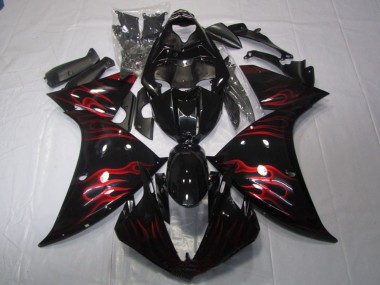 2009-2011 Yamaha YZF R1 Motorcycle Fairing - Glossy Black Red Flame UK Manufacturers