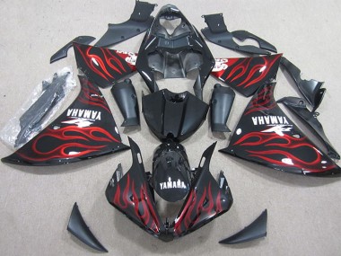 2009-2011 Yamaha YZF R1 Motorcycle Fairings - Glossy Black Red Flame UK Manufacturers