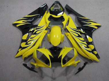 2006-2007 Yamaha YZF R6 Motorcycle Fairings - Yellow Black Flame UK Manufacturers