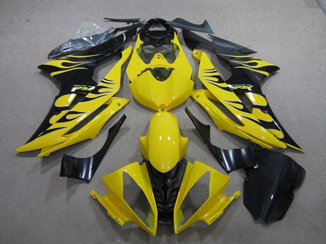 2008-2016 Yamaha YZF R6 Motorcycle Fairings - Yellow Glossy Black Flame UK Manufacturers