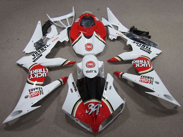 2008-2016 Yamaha YZF R6 Motorcycle Fairings - White Red Lucky Strike UK Manufacturers