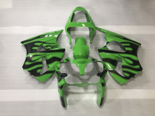2000-2002 Green & Black Flame ZX6R Motorcycle Fairings