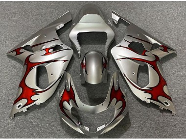 2001-2003 Gloss Silver & Red GSXR 600-750 Motorcycle Fairings