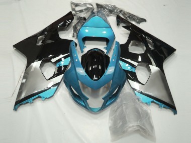 2004-2005 Light Blue Silver and Black GSXR 600-750 Motorcycle Fairings