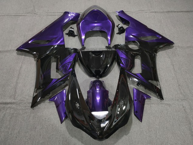 2005-2006 Gloss Black and Purple ZX6R Motorcycle Fairings