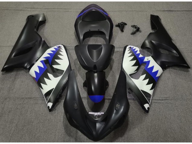 2005-2006 Matte Black and Blue Shark ZX6R Motorcycle Fairings