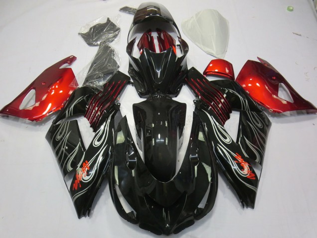 2006-2011 Black Flame Red ZX14R Motorcycle Fairings