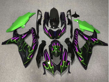 2008-2010 Green and Magenta Flame GSXR 600-750 Motorcycle Fairings